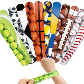 Piefectpie Sports Slap Bracelets Set 48 Counts Sports Party Favors Football Basketball Soccer Baseball Volleyball Tennis Accessories Party Favors Bracelets Wristbands Party Supplies Classroom Prize