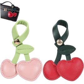 KIQAWEE Cherry Bag Charm, Pack of 2 Leather Fruit Keyrings, Versatile Cherry Key Ring and Purse Pendant, Leather Fruit Keyring, Fashionable Bag Pendant