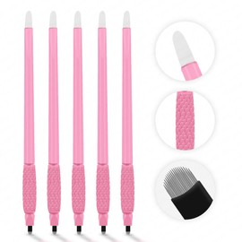 10PCS Disposable Microblading Eyebrow Pen – Nano Blade Tattoo Hand Tool with Pigment Sponge for Precise Brow Shaping (10PCS Pink Pen 0.15 18U-Type B)