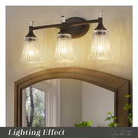zeyu 3-Light Industrial Vanity Lights, Farmhouse Bathroom Wall Light Fixture with Clear Fluted Glass, Oil Rubbed Bronze Finish, ZSL87B-3W ORB