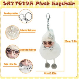 SRYTCYDA Kawaii Plush Keychain for Women, Creative Handicrafts Plush Keychains for Backpacks, Plush Doll Keychain Kawaii Backpack Decorations Accessories for Women Gift (White)