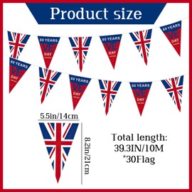 30 Flags VE Day 80th Anniversary Banner, VE Day 80th Anniversary Flag, Victory In Europe Decorations, Bunting Decorations for Victory In Europe Garden Indoor Outdoor Party Decoration (32.8ft)