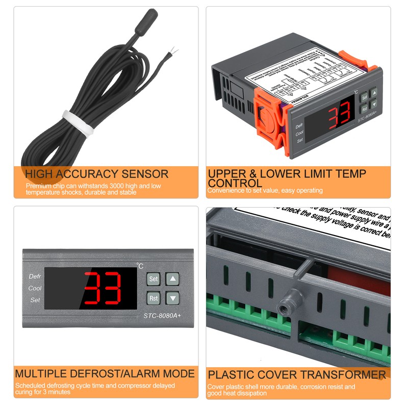 Digital Temperature Controller STC-8080A+ Refrigerator Thermostat for Refrigerator Automatic Defrosting