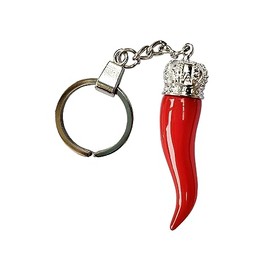 P.S. I Love Italy Italian Red Horn with Silver Chain Keychain – Key Rings & Fobs Chili Pepper Charm for Rear View Mirror