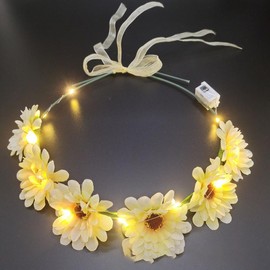 Kesvb Light Up Flower Hair Wreath LED Sunflower Headband Sparkly Festival Party Headdress Wedding Bridal Hair Accessories for Women (Beige, One Size)