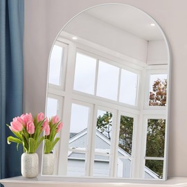 COFENY Arched Bathroom Mirror, 36x48IN Silver Bathroom Mirror with Metal Frame, Wide Wall Mounted Mirrors Decor Modern Dresser Mirror for Bedroom Living Room Entryway