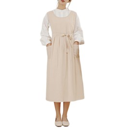 Solid Side Vent Apron Simple Cotton Large Pleated Tether Stain Resistant Cover (apricot)