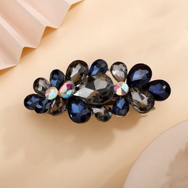 Jumwrit Rhinestone Hair Barrette Vintage Flower Hair Clip Shiny Teardrop Hairpin No Slip Ponytail Holder Slide Clip Bridal French Hair Accessories Bride Wedding Hair Jewelry for Women Girls(Blue 1)