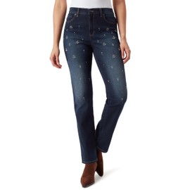 Gloria Vanderbilt Women's Amanda High Rise Straight Leg Jean Standard, Ashville-Embellished Front