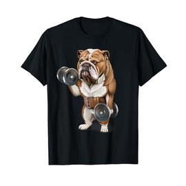 English Bulldog Muscle Training with Dumbbell in Fitness Gym Men Women Kids T-Shirt