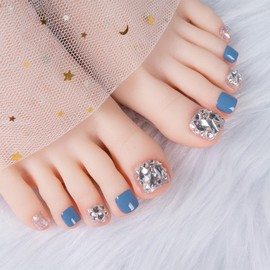 XUZOO 24 Pieces Foot Nail Tip Foot Nail Seal Foot Nail Tip Gel Nail Tip for Feet Stylish Popular Foot False Nail Nail Tips Wedding Bridal Foot Nail Tips Adult Ceremony Summer Nail Sticker for Feet