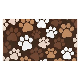 Pet Food Mat, Dog Cat Paw Print Feeding Mat for Food and Water Bowl, No Stains Absorbent Quick Dry Cat Placemat with Waterproof Rubber Backing, Pet Supplies for Messy Drinkers(Brown 12 x 20)