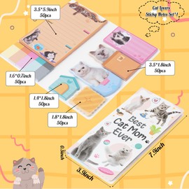 GROBRO7 Cartoon Sticky Notes Set - 550 Sheets Funny Cats Mom Shaped Self-Stick Notepads, Cute Realistic Cats Novelty Paper Clips Writing Memo Pad Page Marker for Kids Home Office School Gift (Cat Mom)