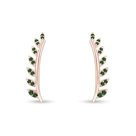 Gifts Simulated Green Emerald Ear Crawler Cuff Earrings 14k Rose Gold Over Sterling Silver Climber Studs Olive Leaf