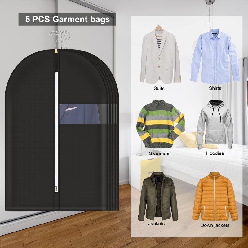 Asiulalt 5 Pack Garment Bag for Hanging Clothes, 40 Inch