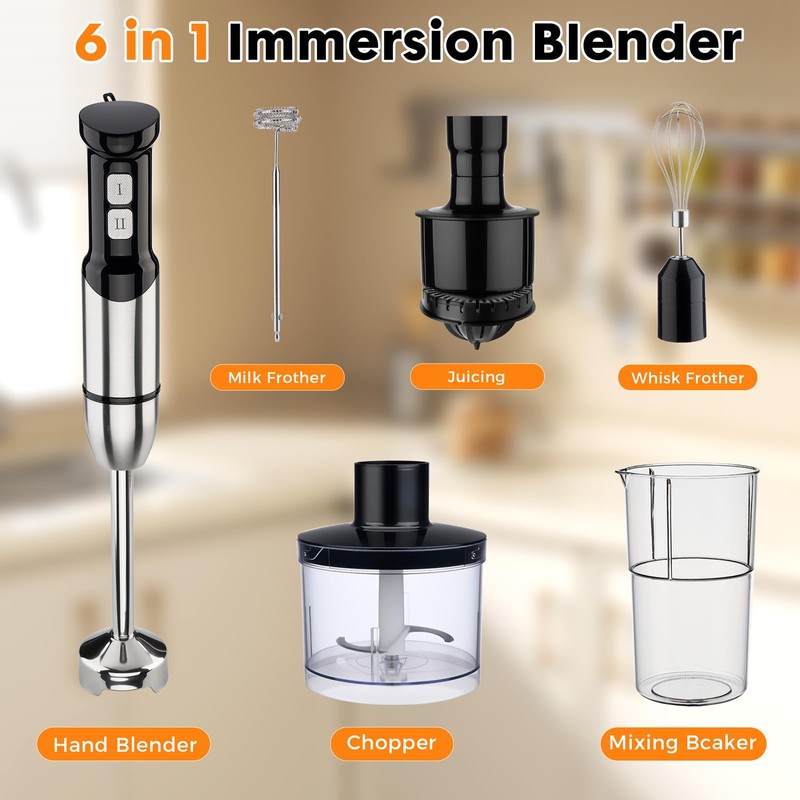 YODHOSA Immersion Blender Handheld Cordless 6 in 1 Hand Held