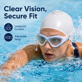 Swimming Goggles for Adults – Anti-Fog Wide Lens with UV Protection, Silicone Seal & Adjustable Strap for Pool Use