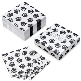WRAPAHOLIC 50Pcs Paw Print Napkins - 3 Ply Adorable Dog or Cat Party Disposable Paper Luncheon Napkin for Puppy Party Supplies Tableware - 6.5 x 6.5 In