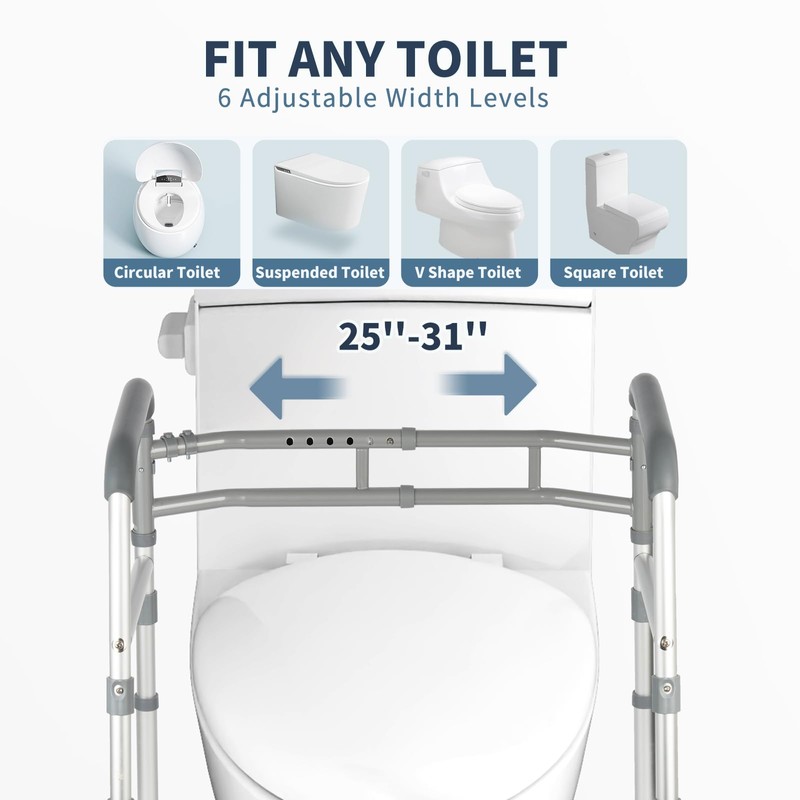 Toilet Safety Rails, Height-Adjustable, Foldable, Tool-Free Assembly, for Elderly, Seniors,