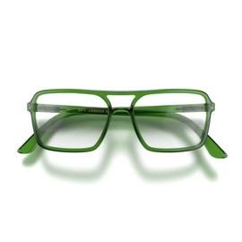 LONDON MOLE Eyewear | Spy Reading Glasses | Rectangular Glasses | Mens/Womens Reading Glasses | Unisex | Spring Hinges | Transparent Green | magnification +2.0