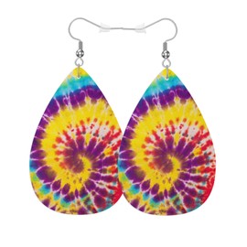 Vosach Swirl Pattern Fashion Leather Teardrop Ear Rings Colorful Yellow Purple Orange Blue Red Tie Dye Leather Leaf Earrings Jewelry For Women Friends