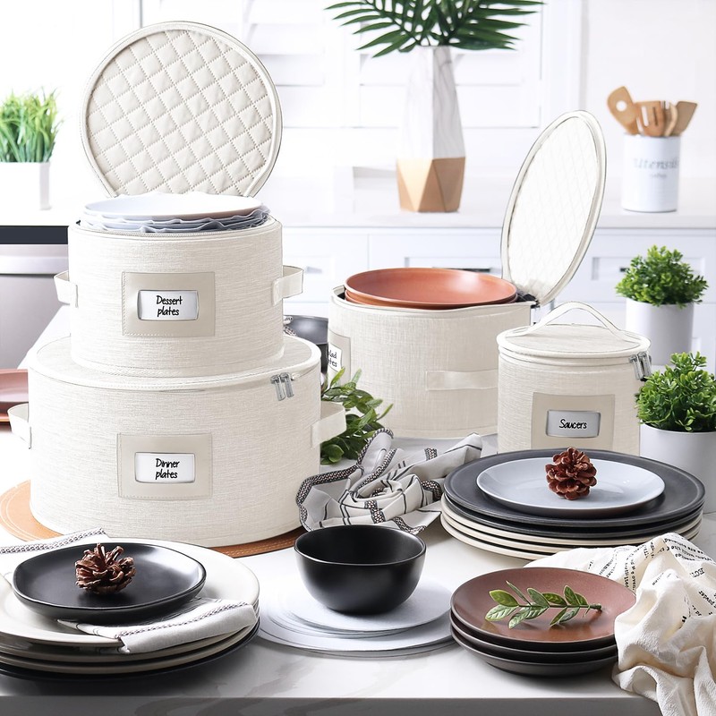 Fine China Storage Containers Hard Shell, 4 Piece Dish Storage