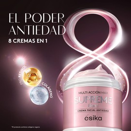 ésika - Crema Facial Supreme 8 en 1 Multi Acción Max 50g, Crema Antiedad, Piel Lisa e Hidratada, Unifica el Tono y Reduce Arrugas, con Pro Retinol y Colágeno, 8 Beneficios en 1