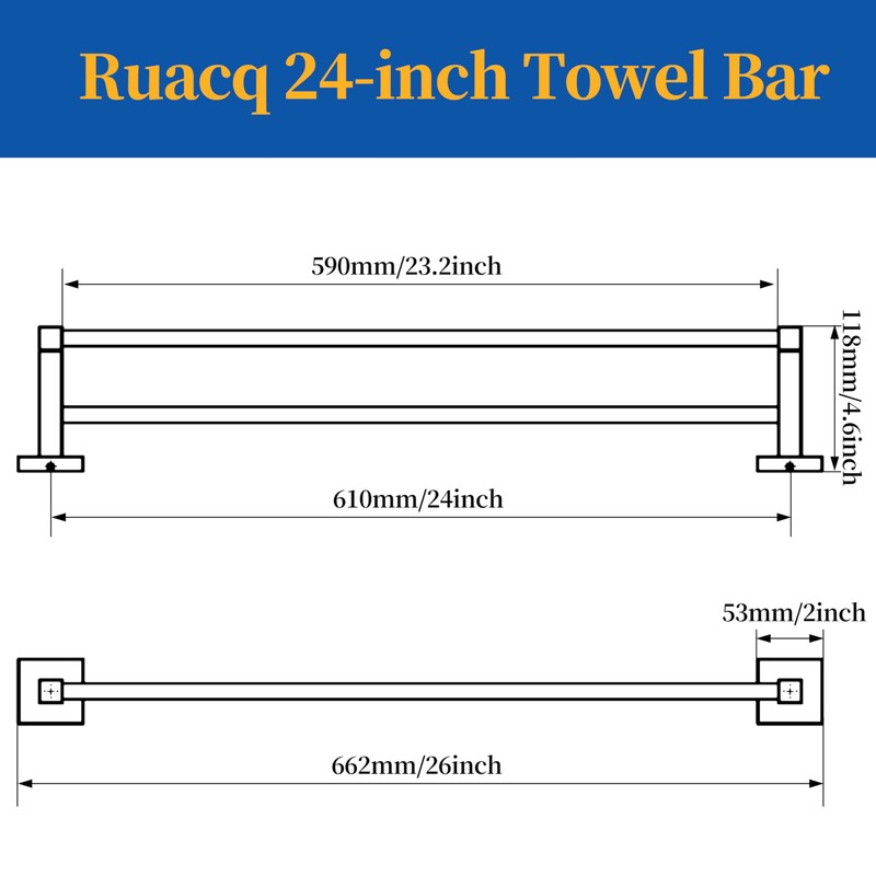 RUACQ Double Towel Bar, 24 Inch Towel Racks for Bathroom