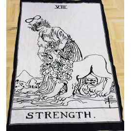 Indian Consigners The Strength Tarot Cards Tapestry Black & White Lion Girl Strength Small Tapestry Cotton Posters Medieval Europe Tapestry(100 cm x 75 cm) (Strength)
