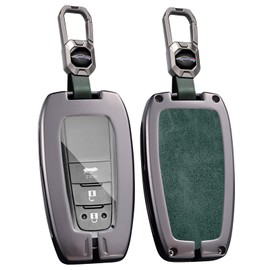 HIBEYO Key Fob Cover Compatible with Toyota RAV4 Series Camry Avalon Corolla C-HR 86/GT86 Prius Prime Accessories Alloy Leather Key Shell Smart Remote Auto Key with Keychains-Short Keychian Green