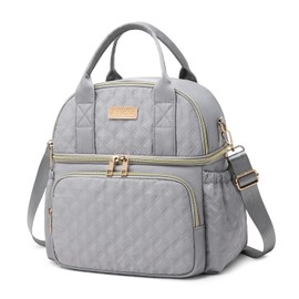 AIJIEKE Lunch Bag for Men Women, Dual Compartment Lunch Box Insulated Lunch Bags, Large Adult Double Deck Leak Proof Lunch Tote Cooler with Adjustable Shoulder Strap for Work Picnic Beach Hiking, Grey