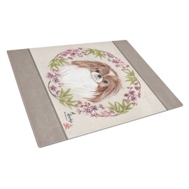 Caroline's Treasures MH1009LCB Japanese Chin Wreath of Flowers Glass Cutting Board Large Decorative Tempered Glass Kitchen Cutting and Serving Board Large Size Chopping Board