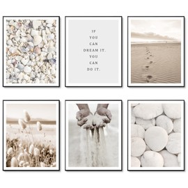 HOGEBIG Beach Wall Art Prints Modern Seascape Inspirational Positive Quotes Sayings Landscape Sea Shell Stone Sand Plant Pictures Photo Paintings on Canvas Wall Decor (11"x14" UNFRAMED)