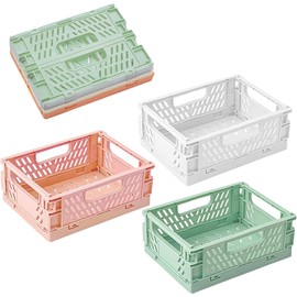 Uryxery Set of 3 Folding Boxes Foldable Sturdy - 15 x 9.8 x 5.8 cm Small Storage Box in Pearl White, Matcha Green & Pink, Foldable Storage Basket for Kitchen & Bathroom