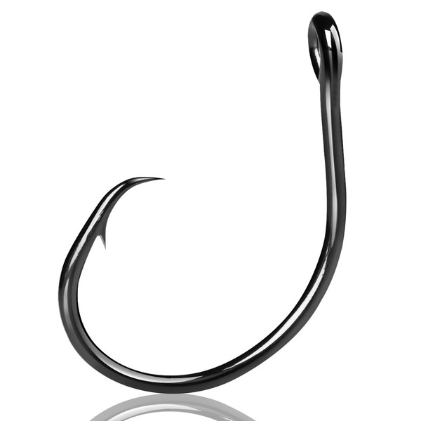 9KM DWLIFE Circle Hooks Inline,Fishing Hooks Barbed 25Pcs Black Closed