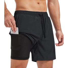 LECOONMX Shorts Deportivos Hombre 2 en 1 para Correr con Forro Transpirable