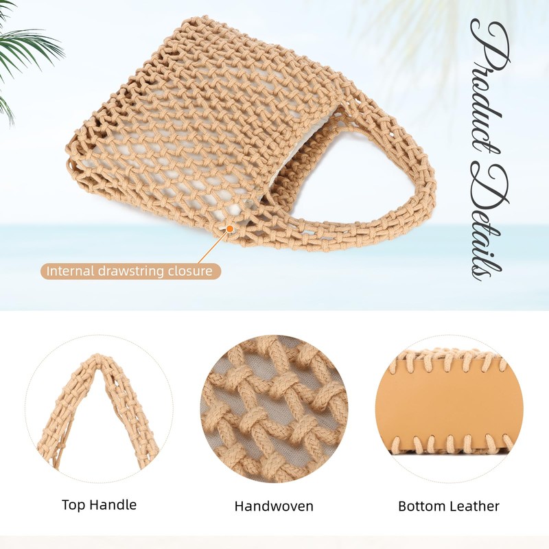 EVEOUT Woven Clutch for Women Girl Small Crochet Tote Handbag