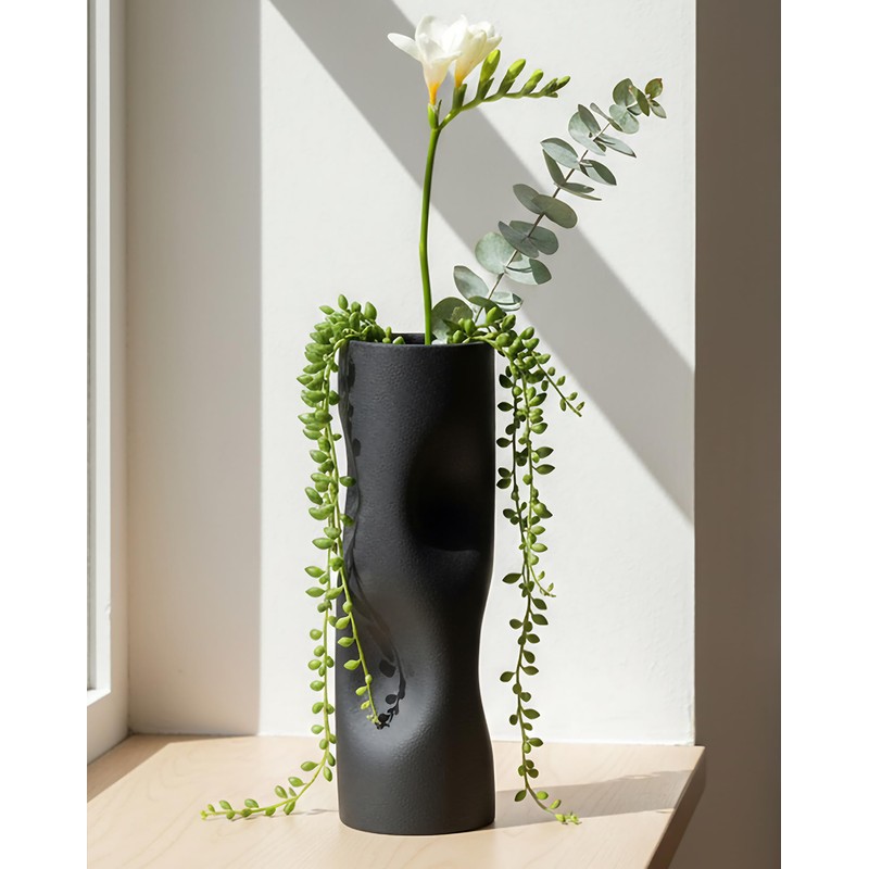 OOSTONEE 11 Inch Black Matte Ceramic Vase – Tall Flower