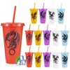 YLFYCOM 15 Pcs Western Dragon Cups with Lids and Straws,