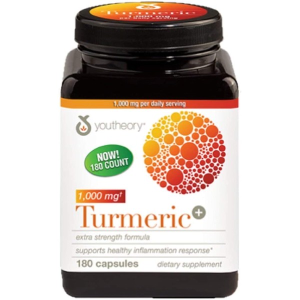 Youtheory Turmeric Extra Strength Formula Capsules 1,000 mg per Daily, 180 Count (Pack of 1)