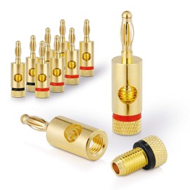 conecto Banana Plug Speaker Connector Premium (Set of 8) for all Speaker Cables with a Diameter of max. 6 mm², 8 Pieces with Colour Coding (4 x Red, 4 x Black), 24 K Gold-Plated