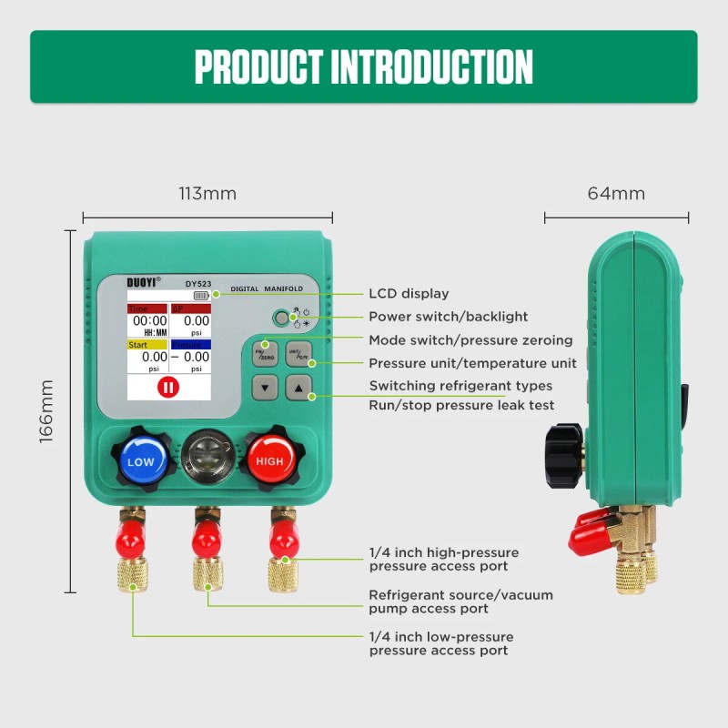 DUOYI Refrigeration Digital Manifold Gauge HVAC 92 Refrigerant Pressure Vacuum
