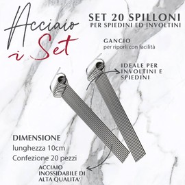 Fackelmann Set 20 Spiedini In Acciaio Inossidabile, Spiedini da 10 cm Riutilizzabili per Involtini, Verdure e Carne, Aghi per Spiedini Lavabili in Lavastoviglie con Gancio per Appendere