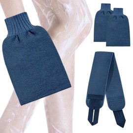 Back Scrubber for Shower, 33 Inches Back Washer with 2pcs Mitt, Double Layer/Side Back Shower Scrubber with Handles for Men & Women, Deep Exfoliating Back Strap Dead Skin Back Washer(Blue)