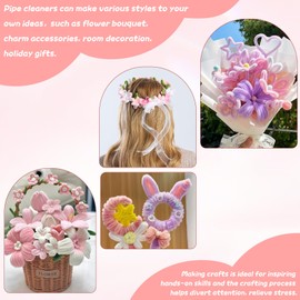 400 Pcs Craft Pipe Cleaners Flowers,4 Colors Chenille Stems Bulk with Floral Wires, Gardening Tape,Greeting Card,Bouquet Paper, Stamen & Ribbon, Holiday Gifts for Women,Men,Teens,Elder(Pink)