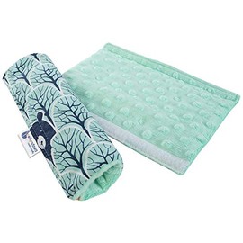 Medi Partners Seat Belt Pad Shoulder Pad for Car 17 x 22 cm Baby 100% Cotton Minky Double-Sided Car Belt Protector Sports Car Scrub (Forest with Mint Minky)