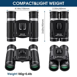 200x25 Compact Binoculars for Adults and Kids, High Powered Mini Binoculars with Clear Low Light Vision, Waterproof Small Pocket Binoculars for Bird Watching, Hunting, Travel, Concert, Opera
