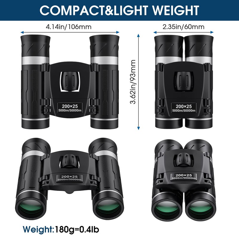 200x25 Compact Binoculars for Adults and Kids, High Powered Mini
