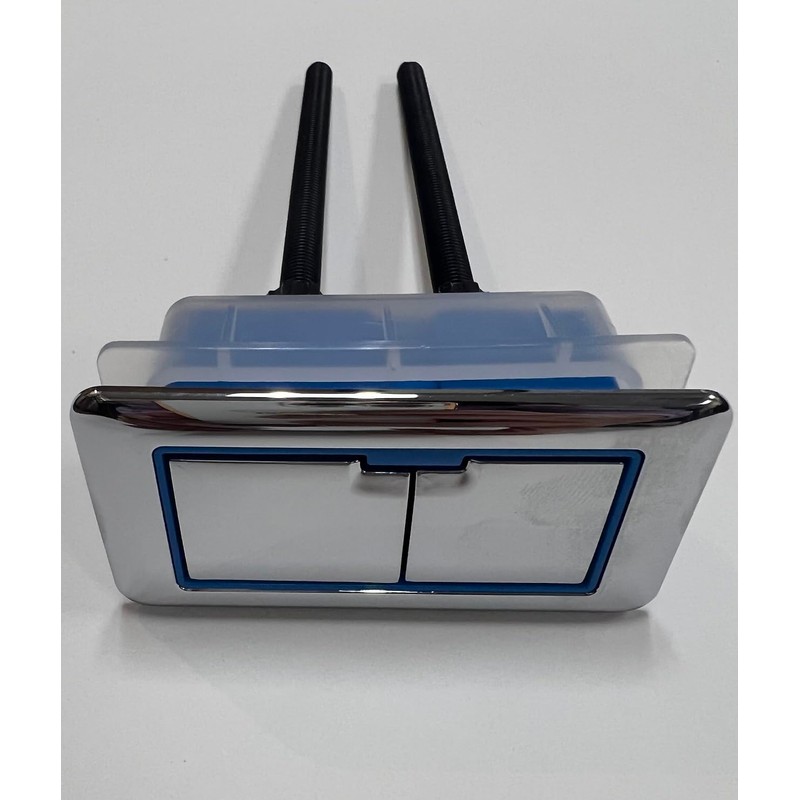 Top of Toilet Dual Flush Button, rectangle, Chrome with Blue