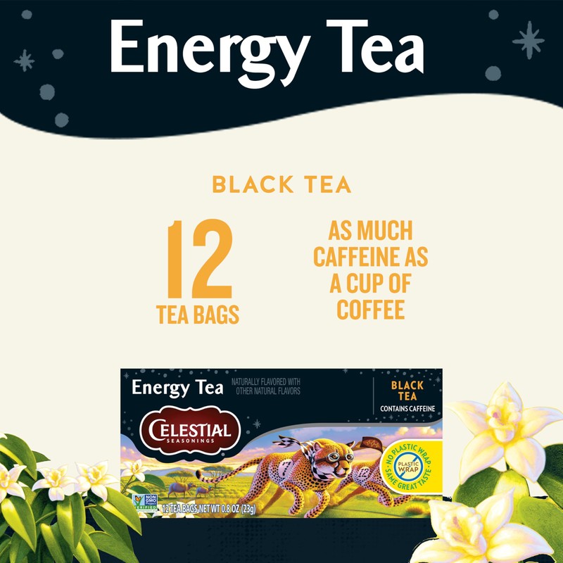 Celestial Seasonings Energy Black Tea, Caffeinated, 12 Tea Bags Box